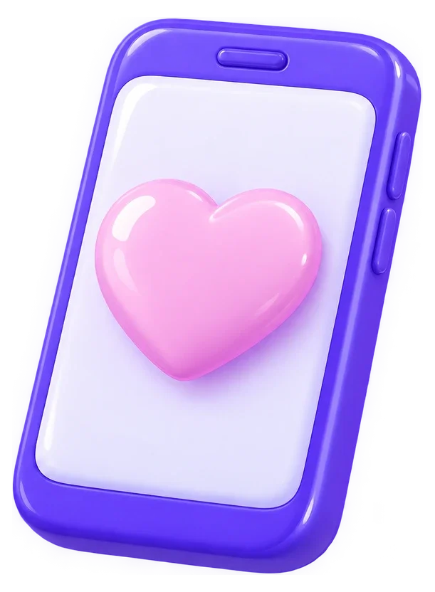 Illustrazione 3D: uno smartphone con un cuore sullo schermo