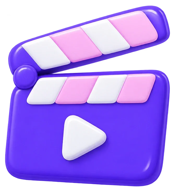 Illustrazione 3D: un ciak con il tasto play